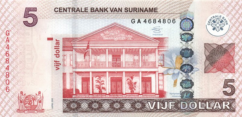 Wikimedia: 800px-Suriname_5_Dollar_observe.jpeg